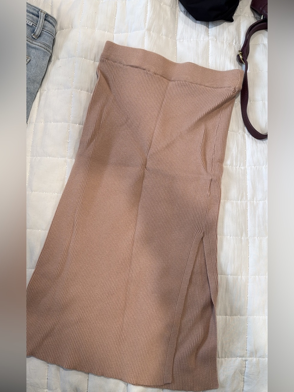 Ribbed Knit Midi Skirt in Dusty Rose